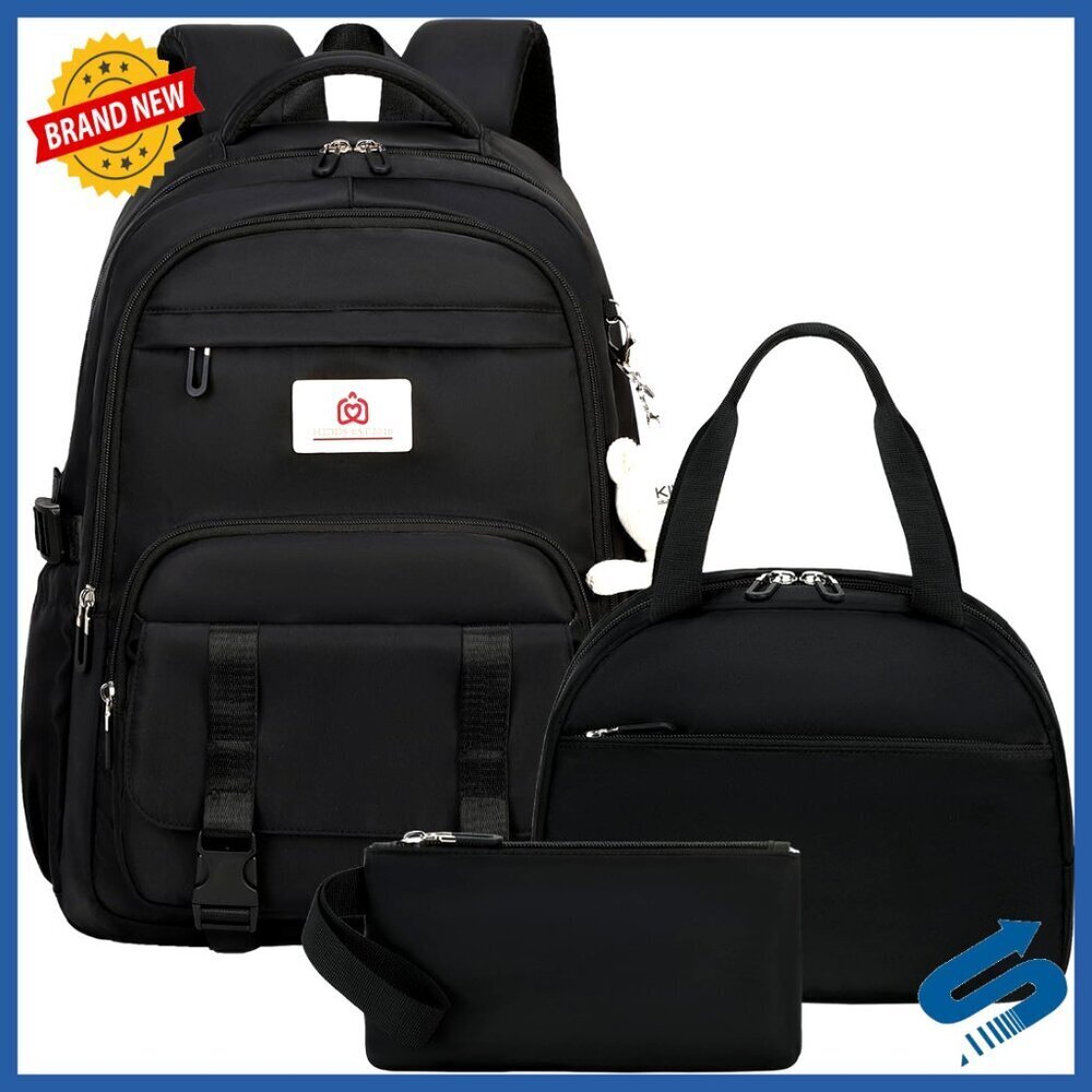 3-Piece School Backpack Set with Lunch Box and Pencil Case for Girls Teens